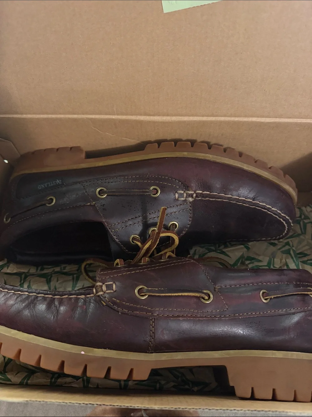 Eastland Men’s Dark Brown Leather Boat Shoes with Tan Laces